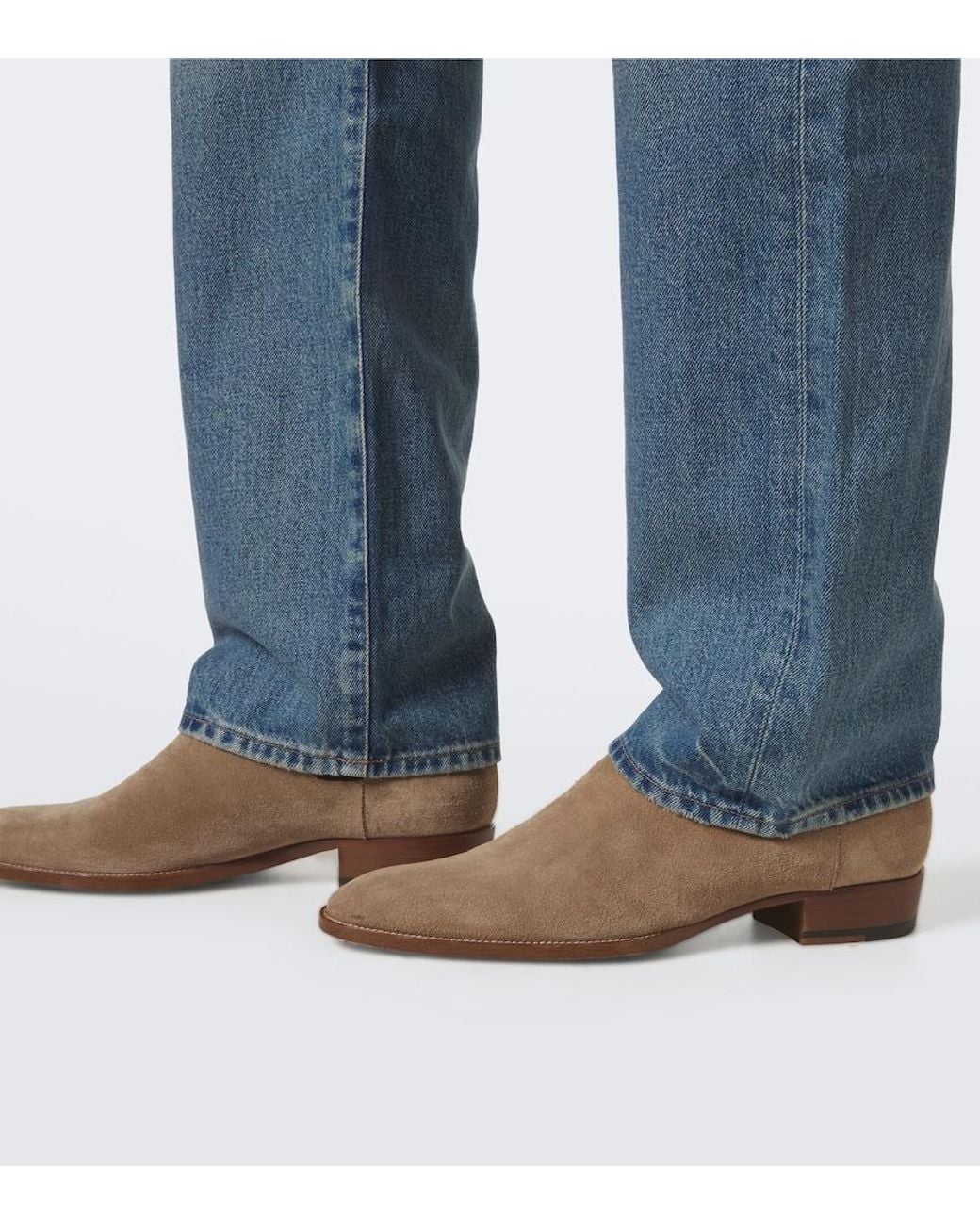 RRL Blue Distressed Straight Jeans for men