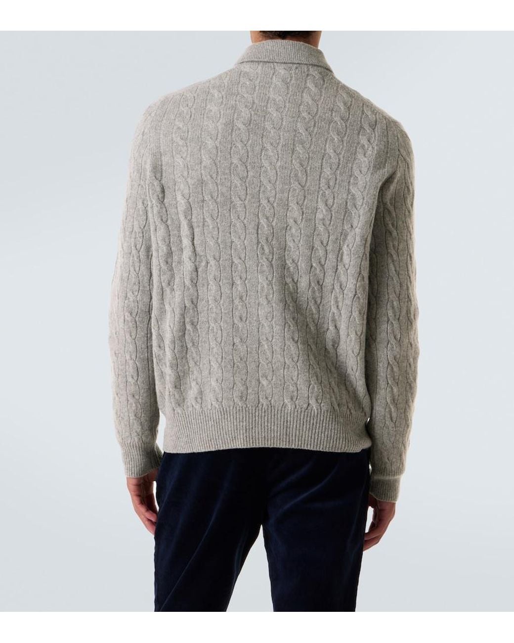 Polo Ralph Lauren Gray Cable-Knit Wool And Cashmere Polo Sweater for men
