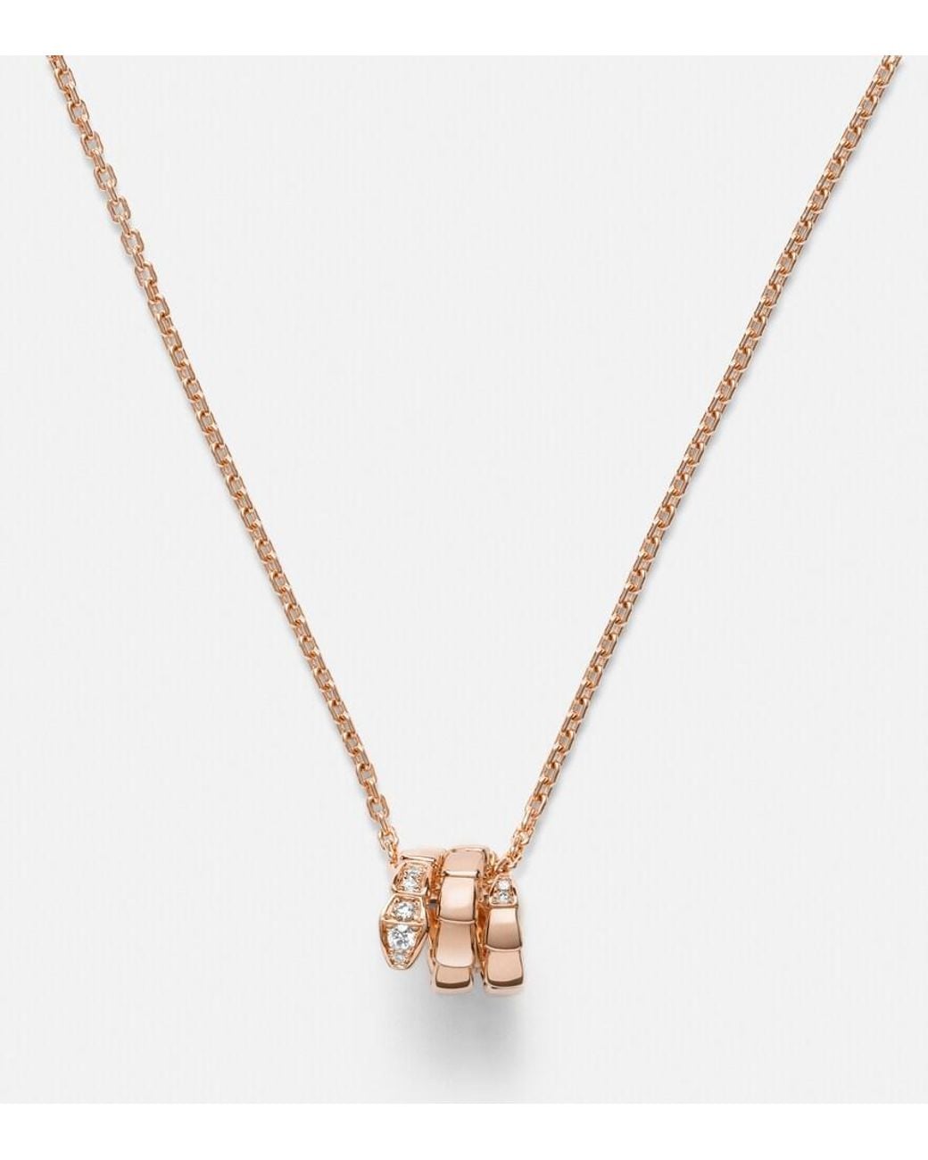 BVLGARI Metallic Serpenti Viper 18Kt Rose Pendant Necklace With Diamonds