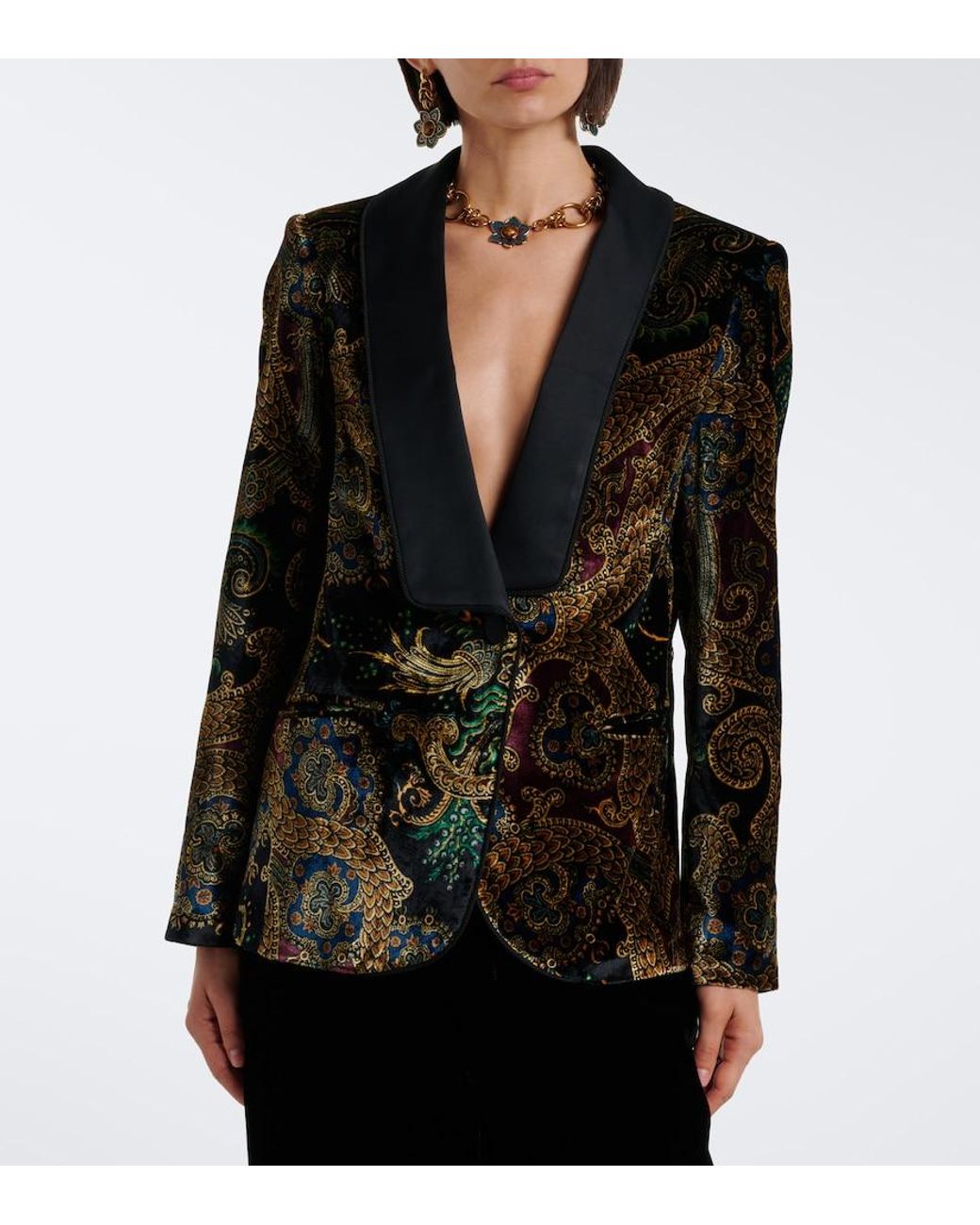 Etro Black Belted Paisley Satin-Trimmed Velvet Blazer