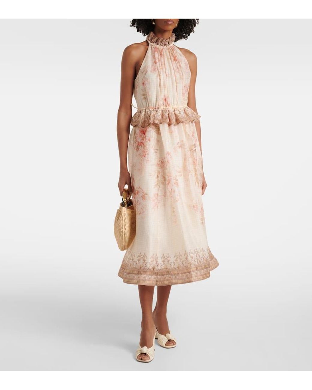 Robe Midi Illuminate En Lin Et Soie A Fleurs Zimmermann en coloris Natural