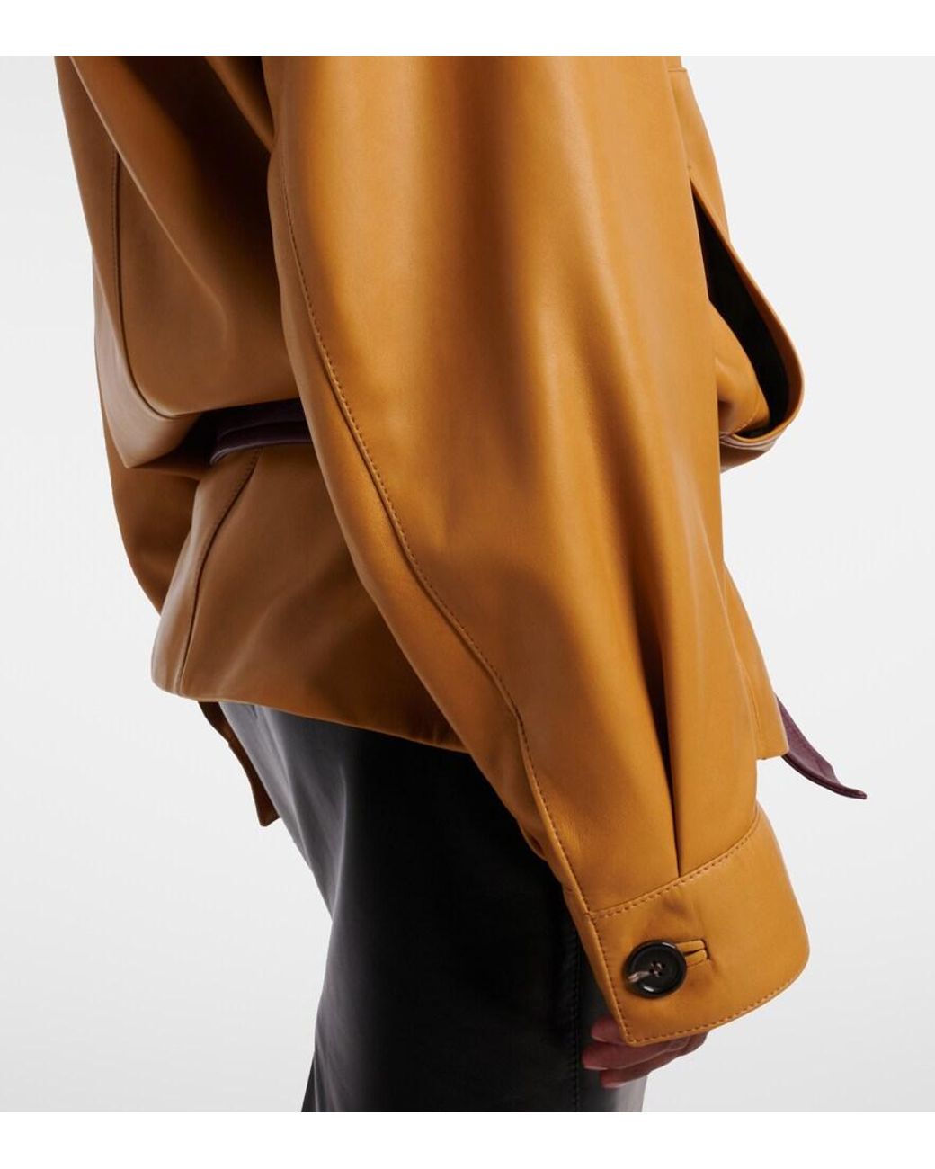 Saint Laurent Orange Belted Leather Jacket