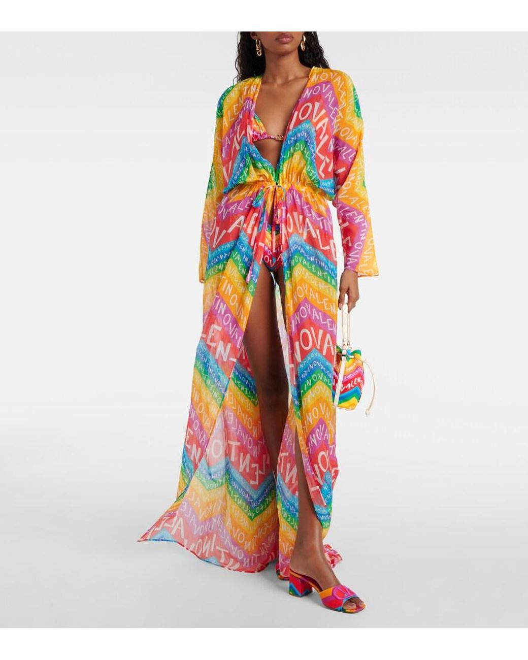 Valentino Multicolor Logo Cotton-Blend Beach Cover-Up