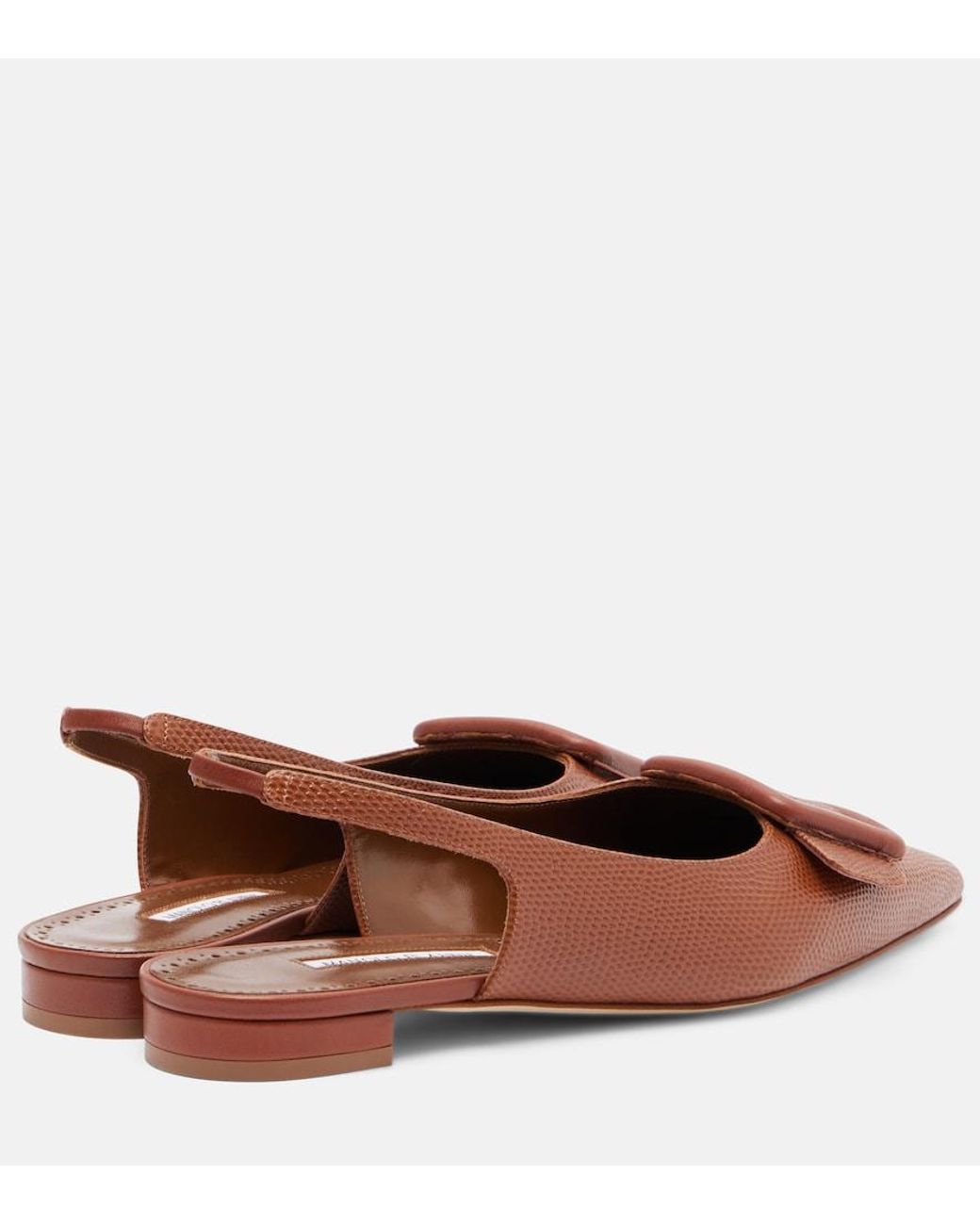 Manolo Blahnik Brown Maylura Croc-Effect Leather Slingback Flats
