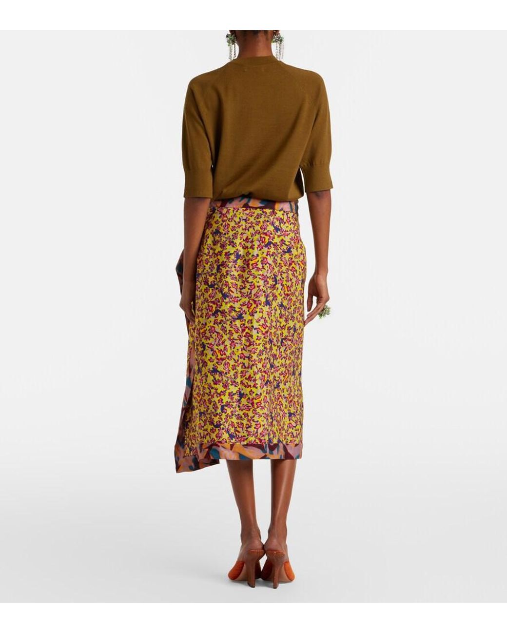 Dries Van Noten Brown Printed Ruffled Midi Skirt