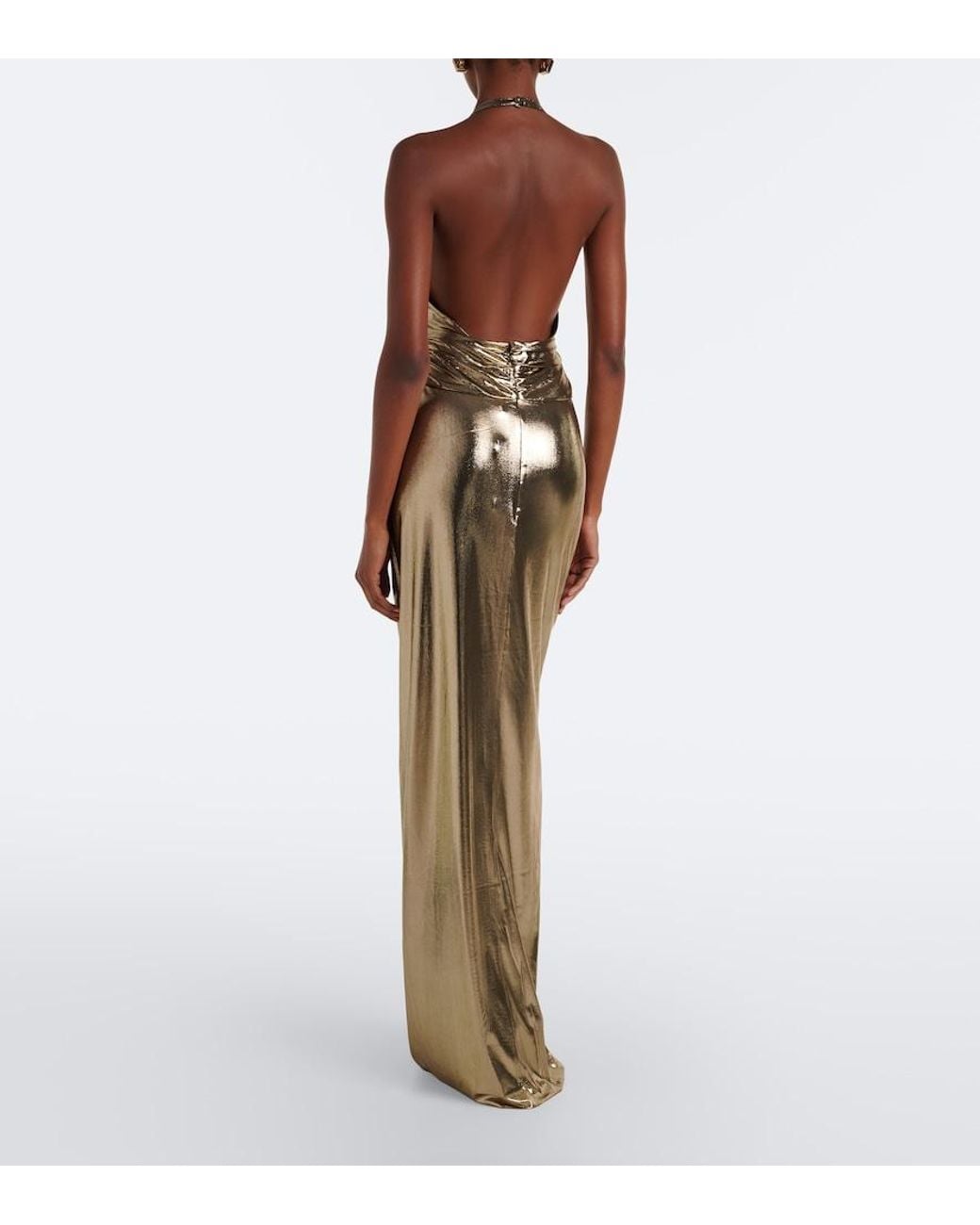 retroféte Metallic Anida Gathered Halterneck Gown