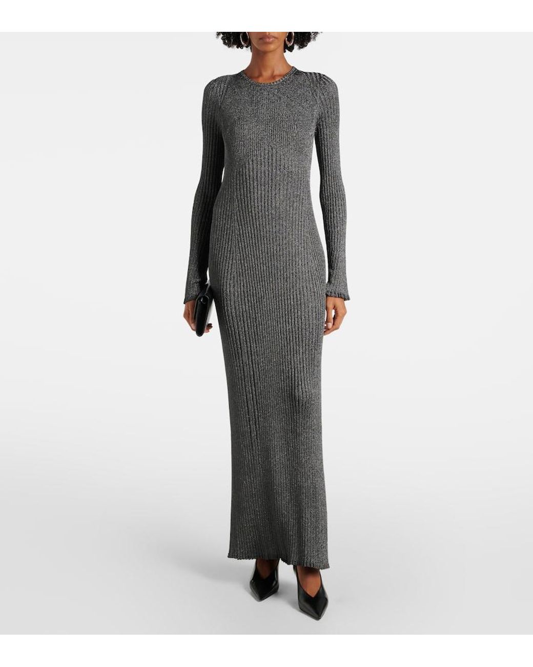 Proenza Schouler Gray Joni Ribbed-Knit Lame Maxi Dress