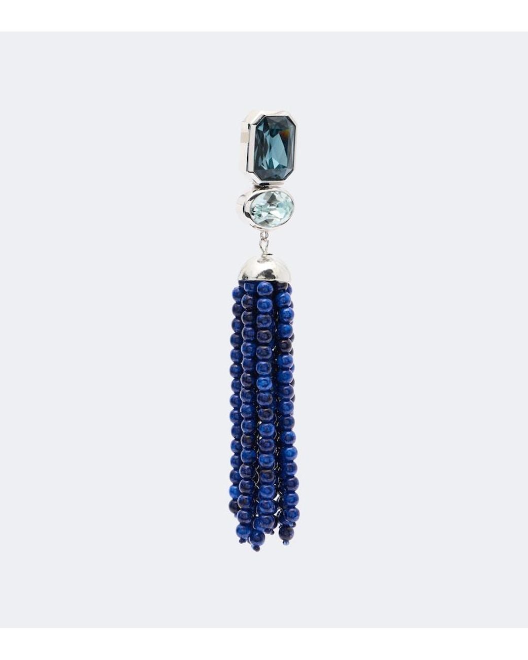 Jennifer Behr Blue Embellished Fringed Drop Earrings