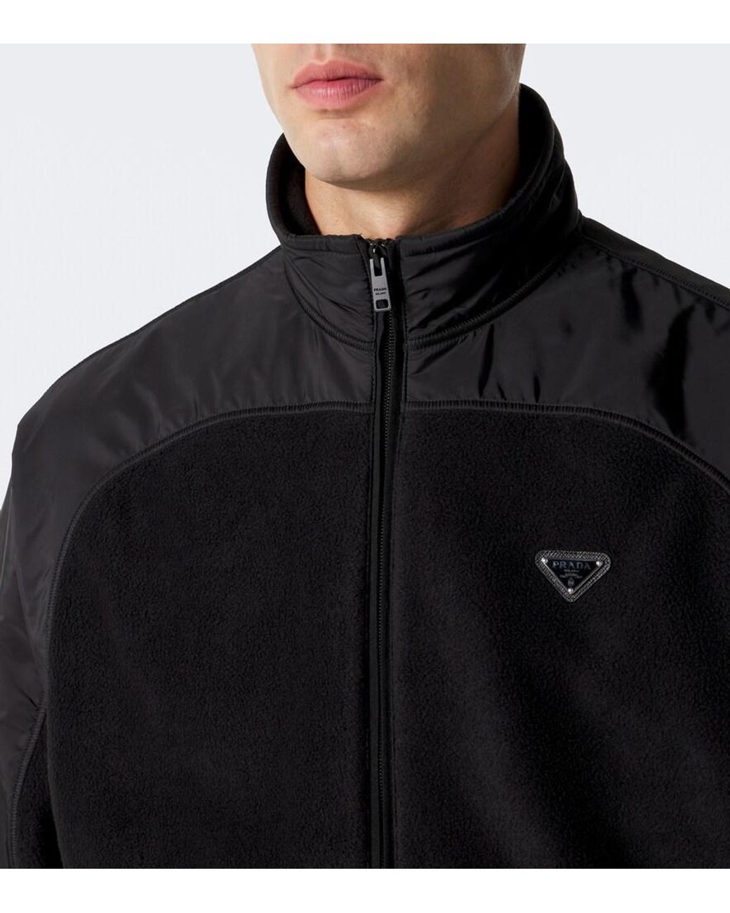 Prada Black Re-Nylon And Fleece Jacket for men