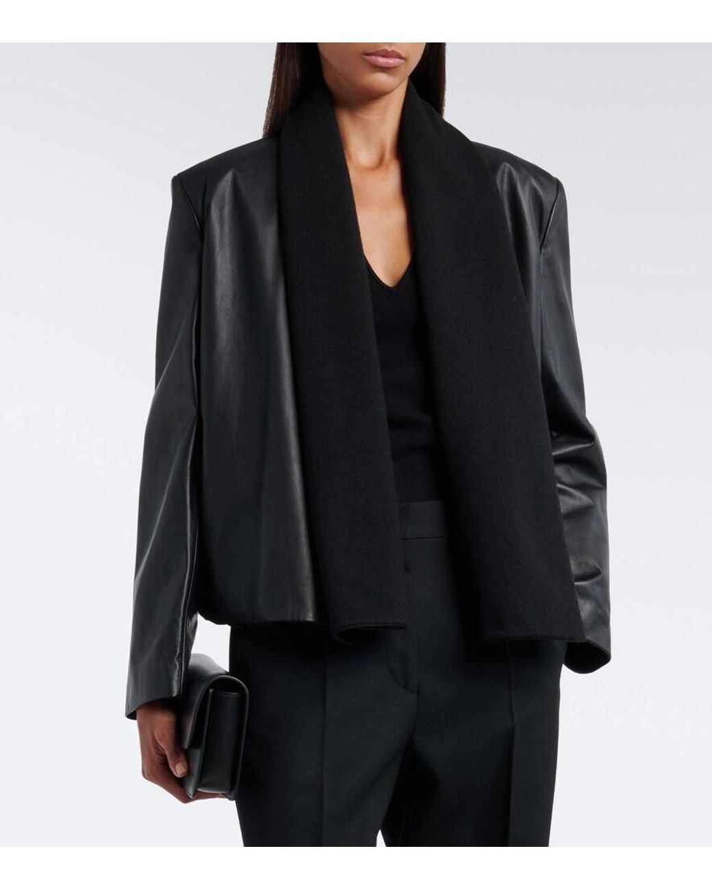 Totême Black Tie-Neck Leather Jacket