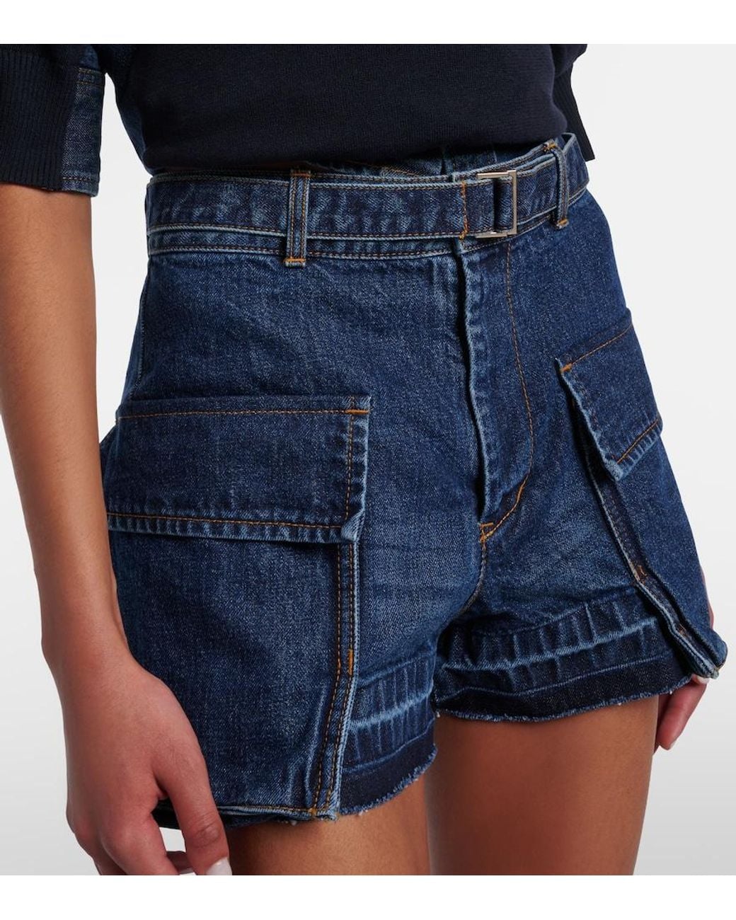 Sacai Blue Belted Denim Shorts