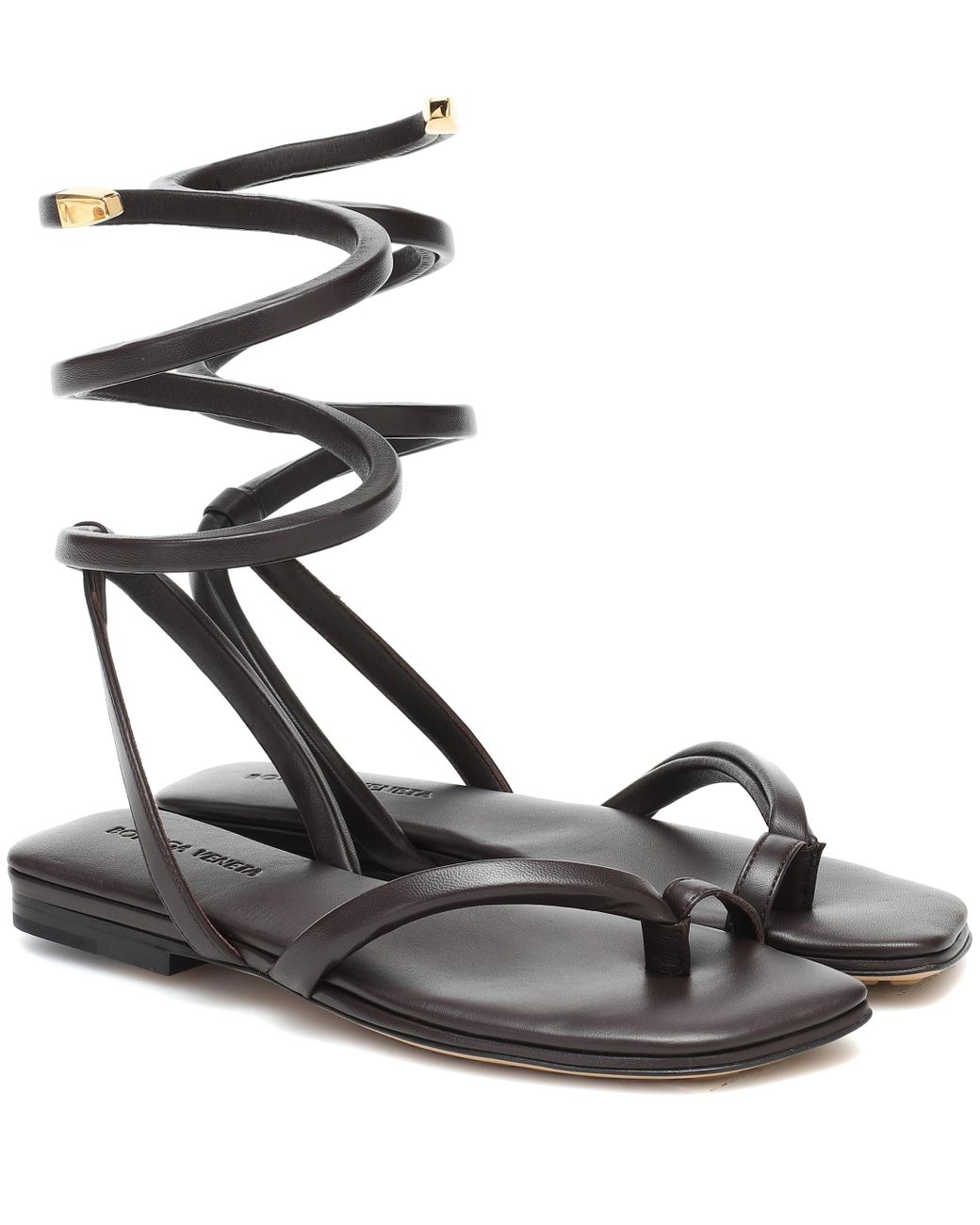 Bottega Veneta Bv Spiral Leather Sandals in Brown - Lyst