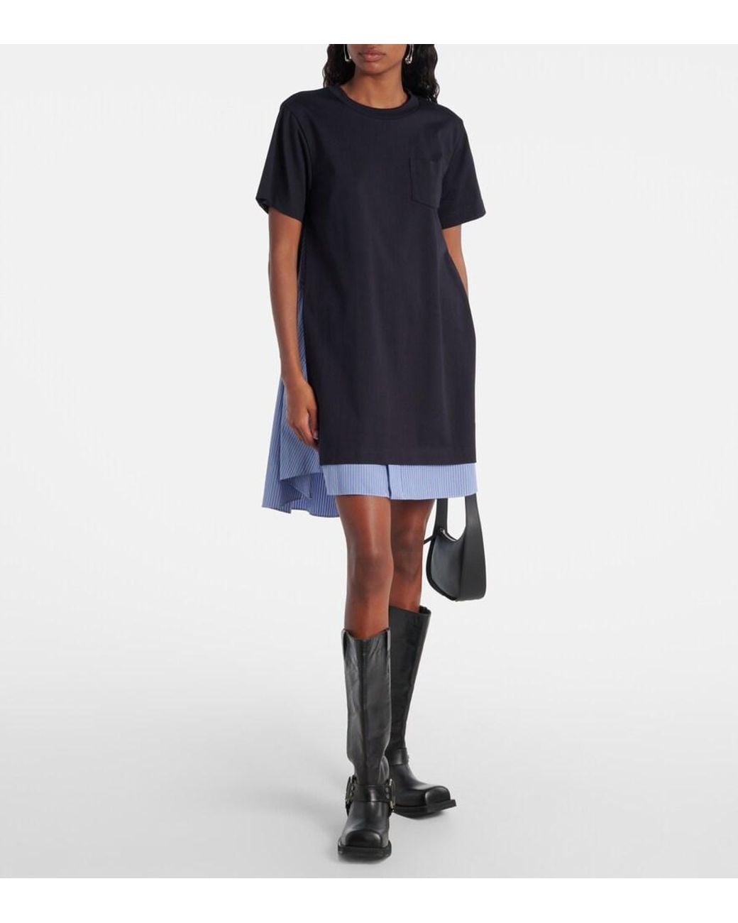 Sacai Black Striped Cotton Minidress