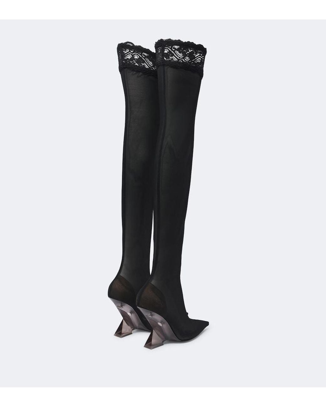 The Attico Black Cheope Lace-Trimmed Mesh Over-The-Knee Boots