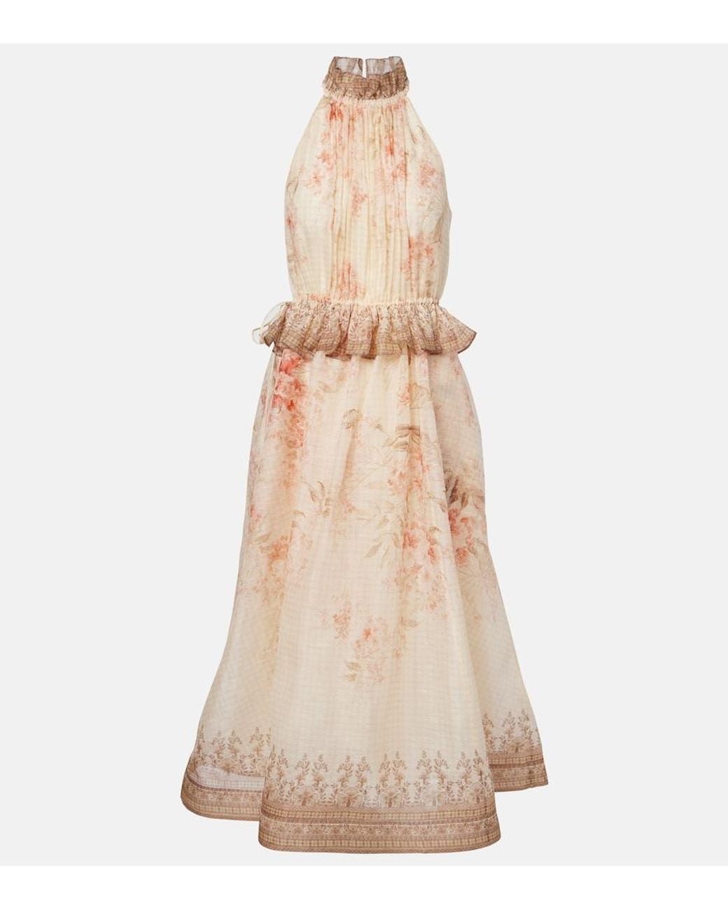 Zimmermann Natural Illuminate Floral Linen And Silk Midi Dress