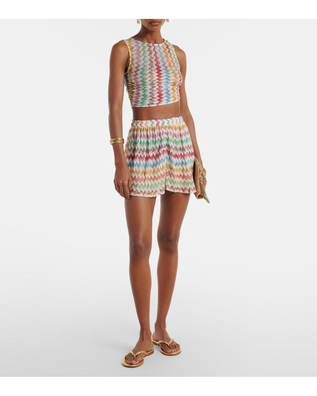 Missoni White Zigzag Lame Shorts