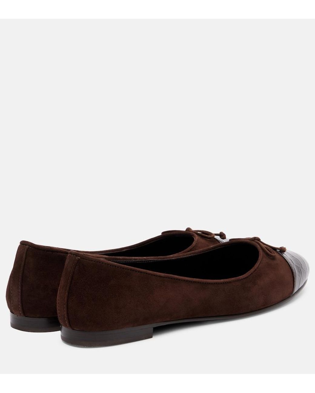Tory Burch Brown Cap Toe Croc-Effect Suede Ballet Flats