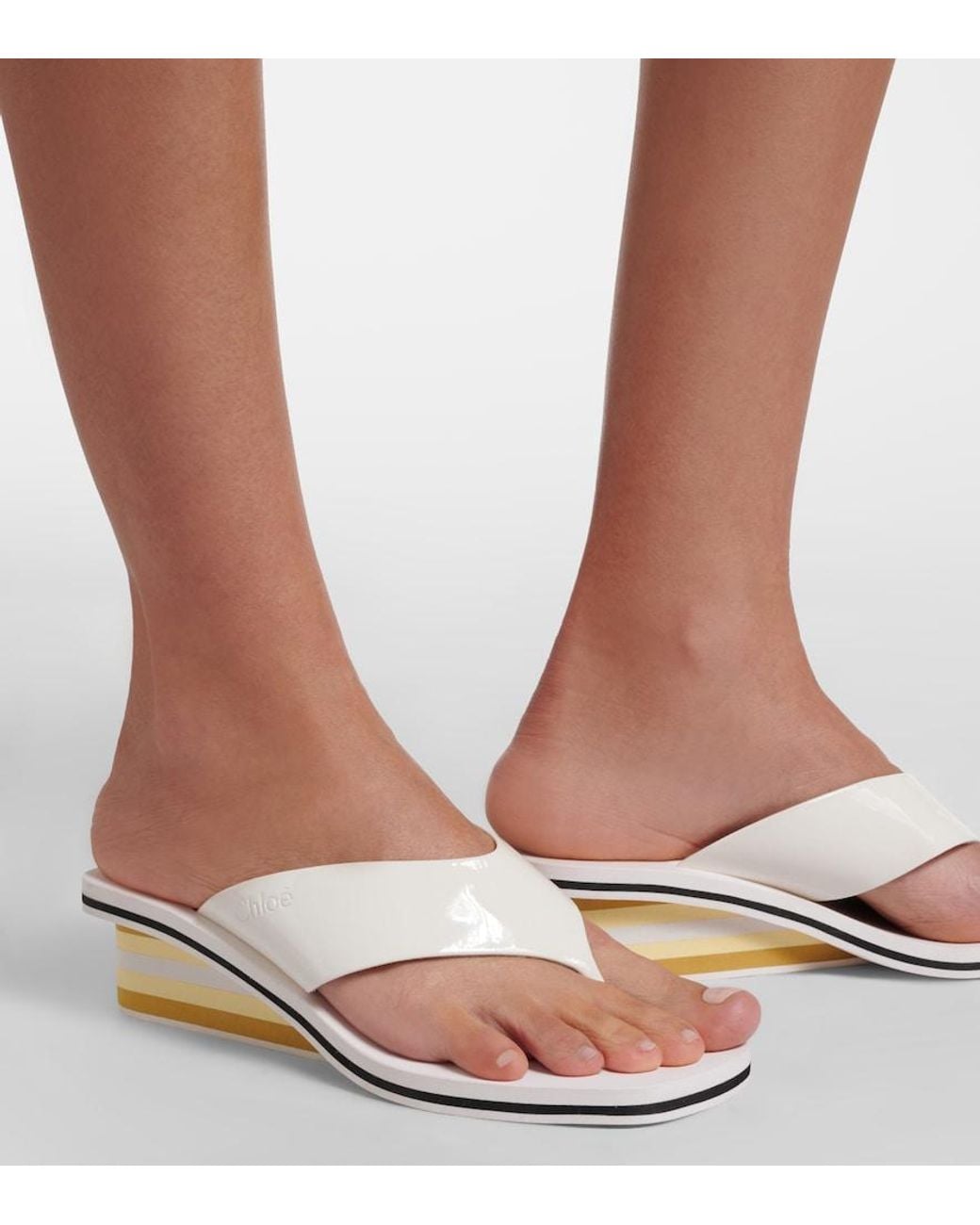 Chloé White Swimming Cool Patent Leather Thong Sandals