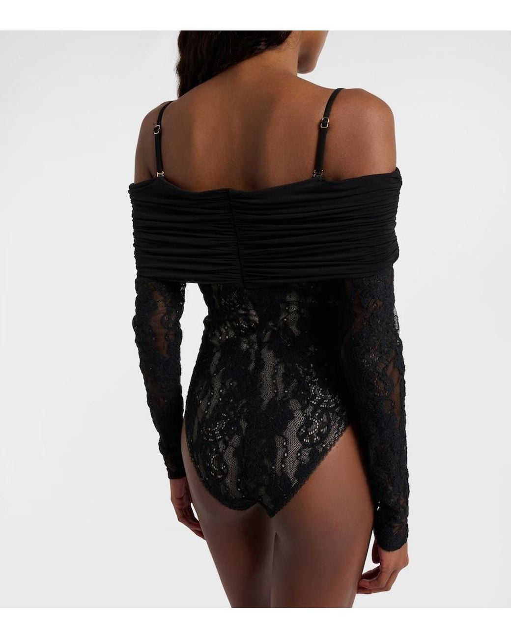 Zimmermann Black Rebellion Off-Shoulder Lace Bodysuit