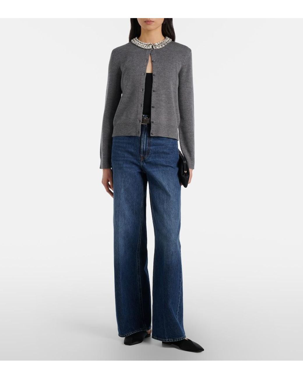 Veronica Beard Gray Daro Embellished Wool Cardigan