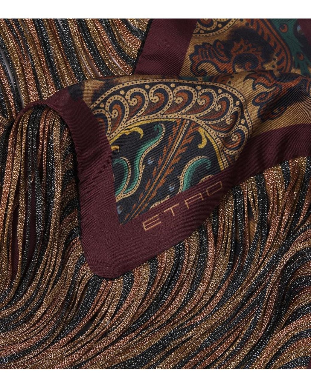 Etro Brown Fringed Leopard-Print Paisley Silk Scarf