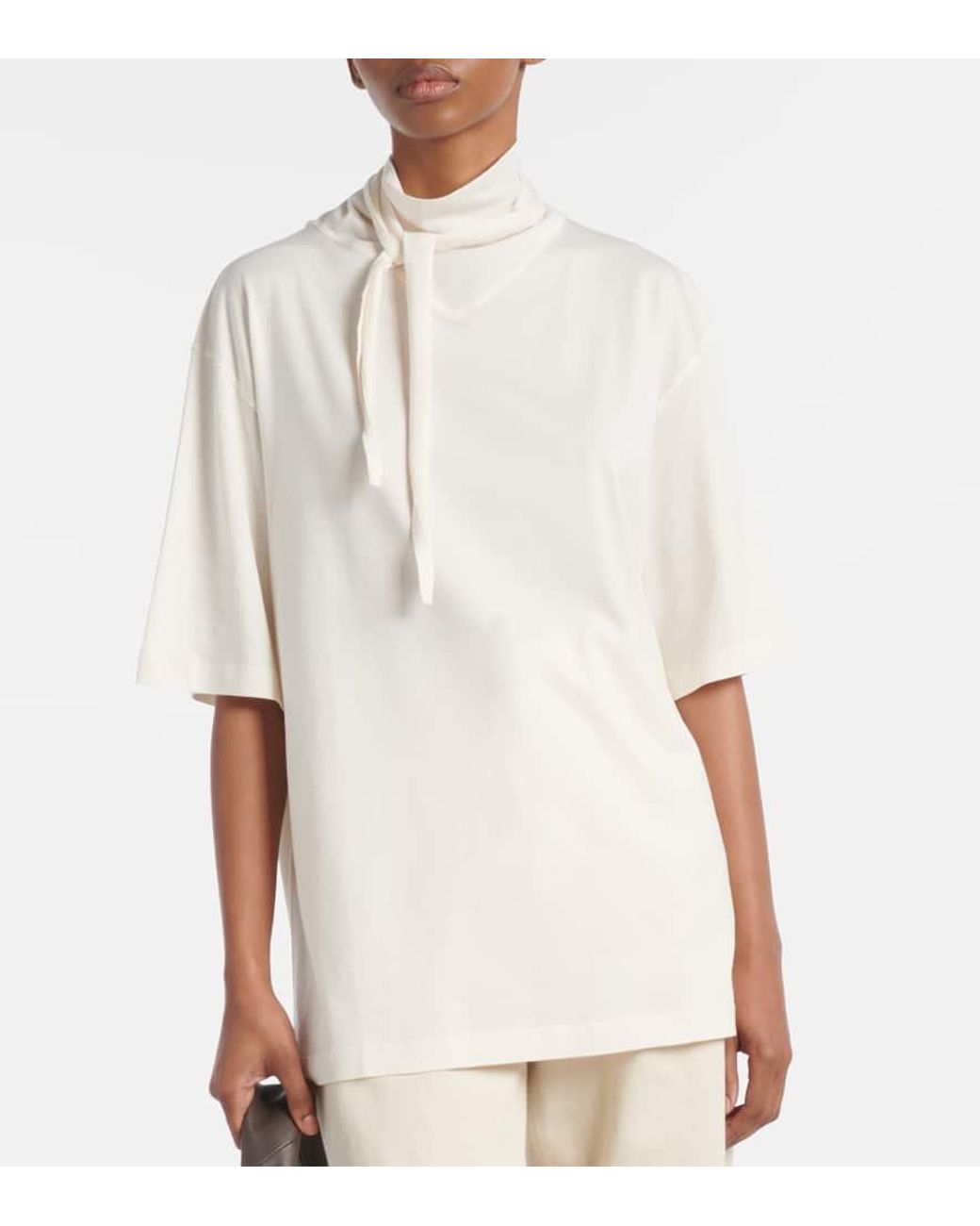 Lemaire Foulard Tie-Neck Cotton Jersey T-Shirt in White | Lyst Lemaire Foulard Tie-Neck Cotton Jersey T-Shirt in White | Lyst