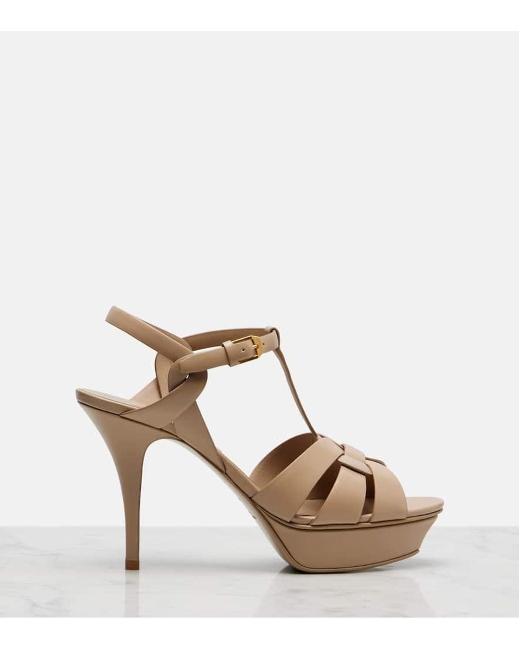 Saint Laurent Natural Plateausandalen Tribute 105 Aus Leder