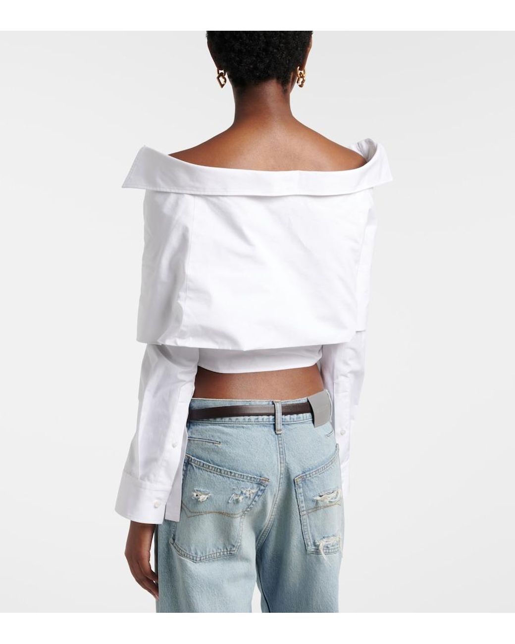 Balenciaga White Off-Shoulder Cotton Top