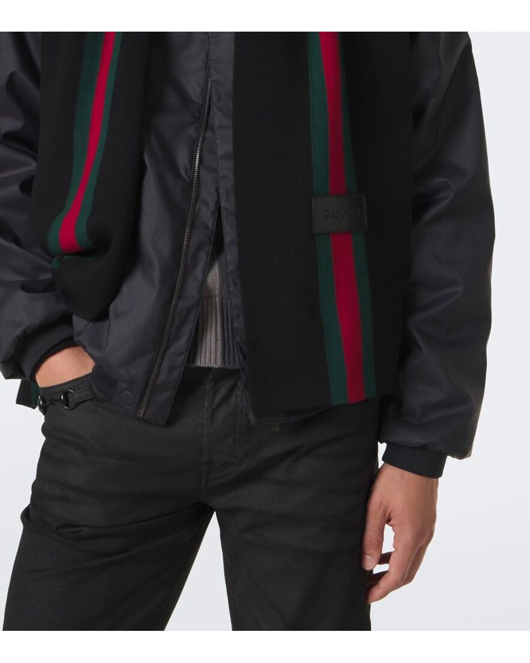 Gucci Black Web Stripe Wool Scarf for men