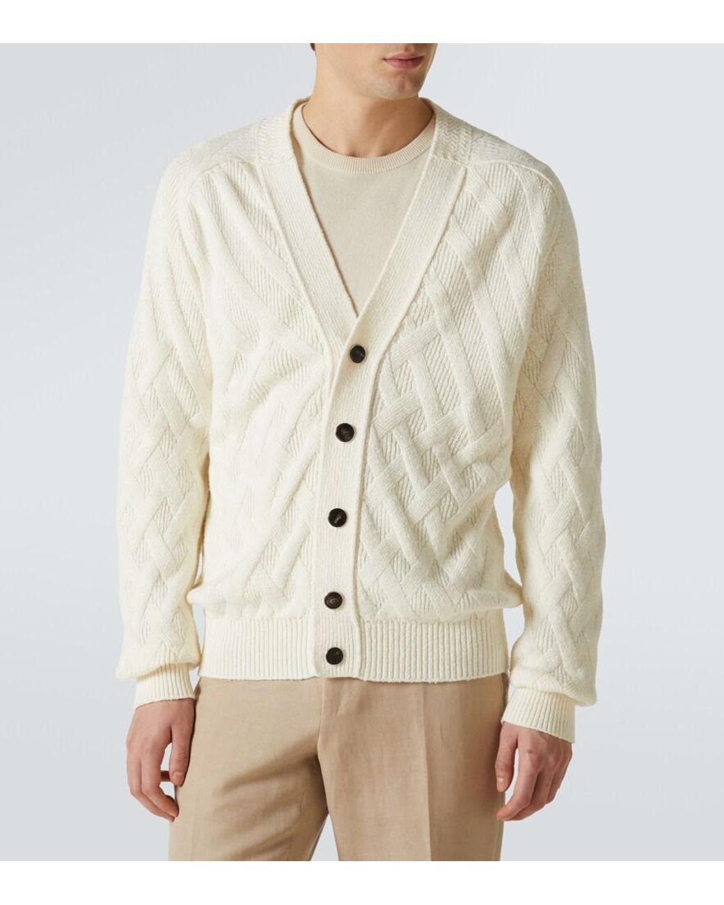 Zegna White Ribbed-Knit Cotton Cardigan for men