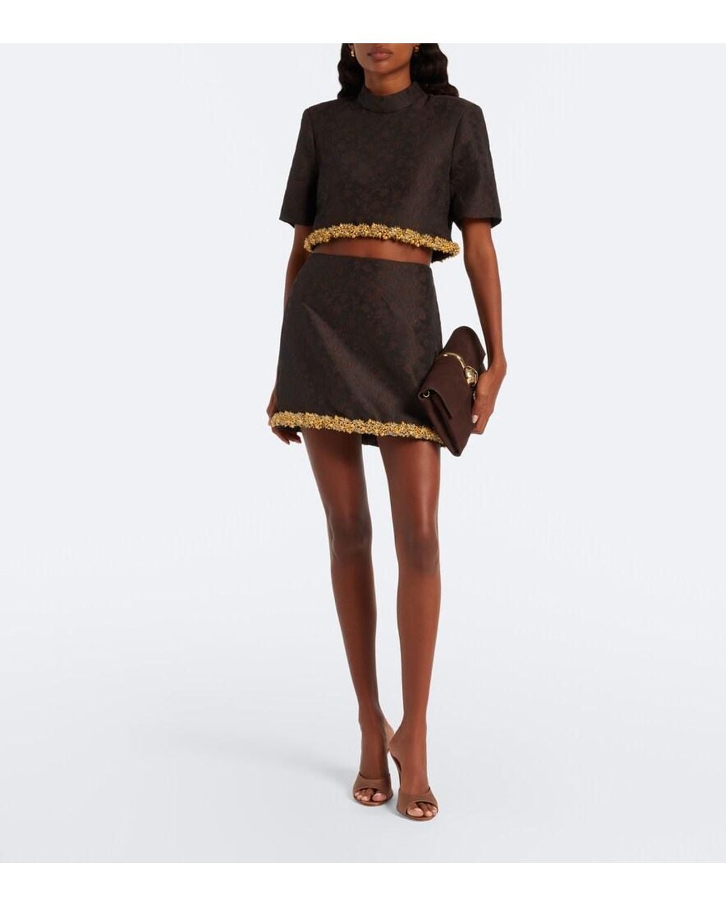 Jonathan Simkhai Black Jalen Embellished Jacquard Crop Top
