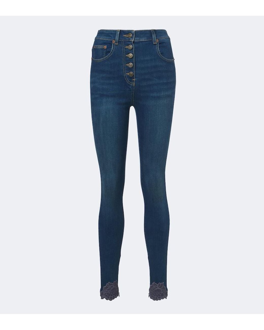 Valentino Garavani Blue Lace-Trimmed Skinny Jeans
