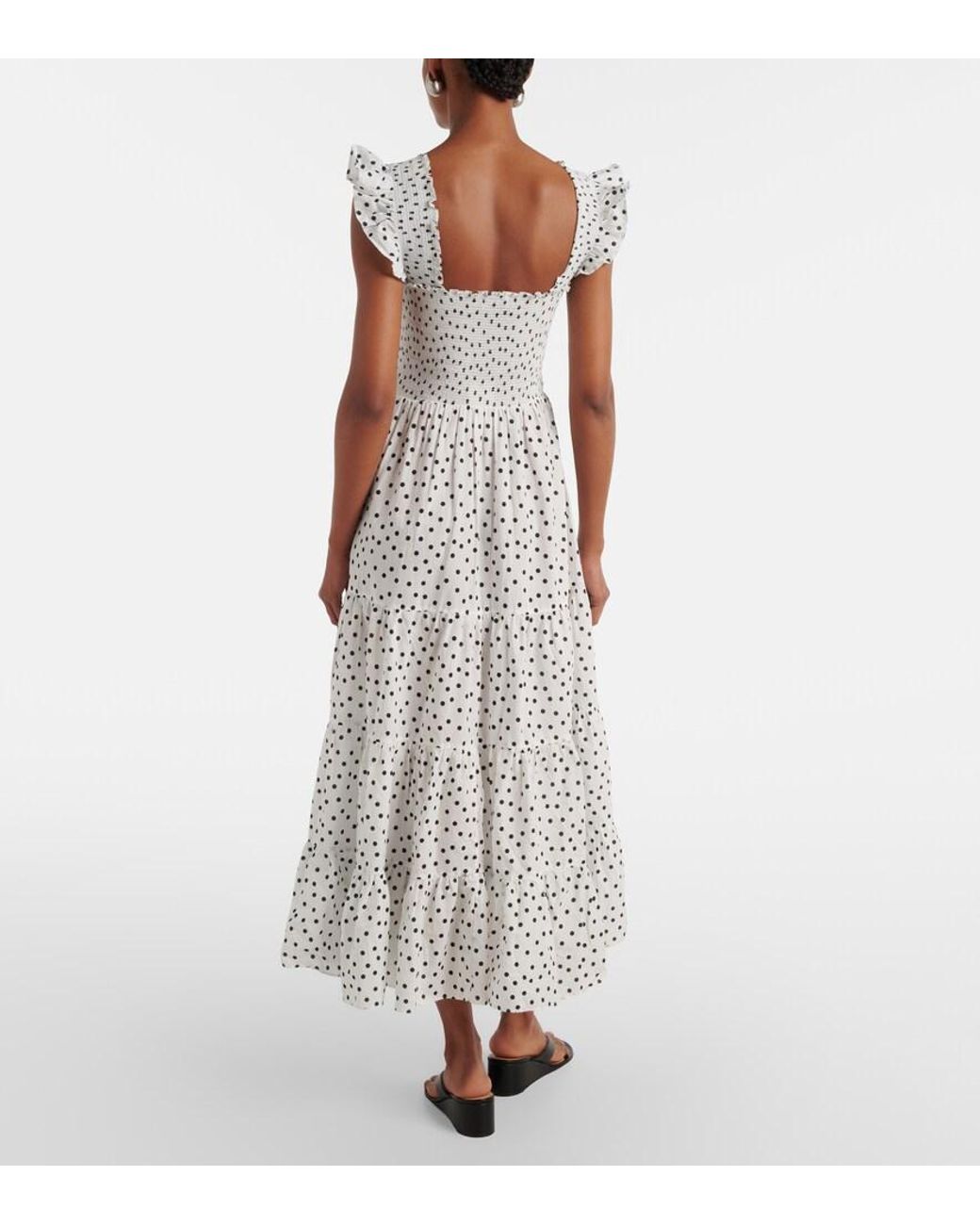 Rixo White Kendall Polka-Dot Cotton Midi Dress