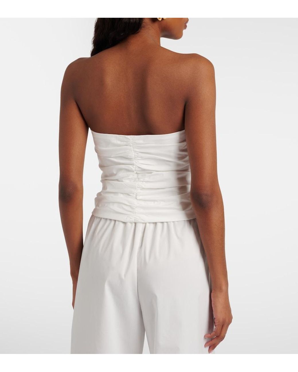 Jonathan Simkhai White Cornelia Cutout Ruched Cotton-Blend Top