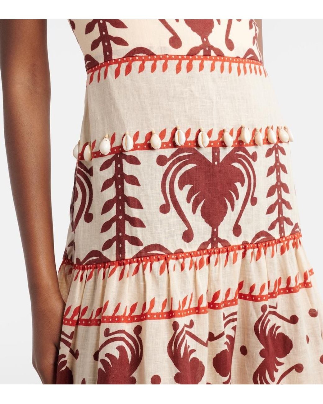 Johanna Ortiz Red Printed Linen Maxi Dress