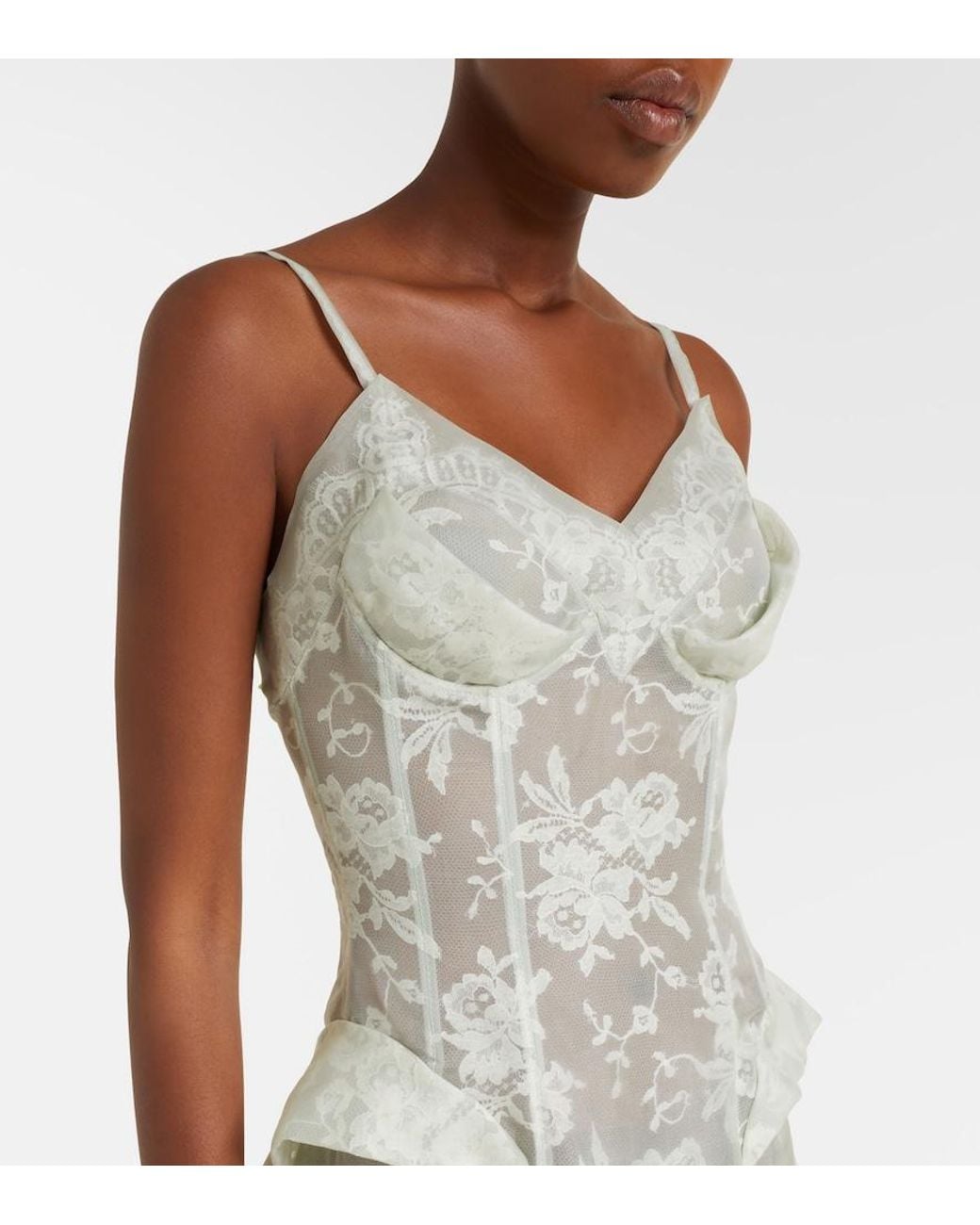 McQueen White Peplum Silk Lace Corset Dress