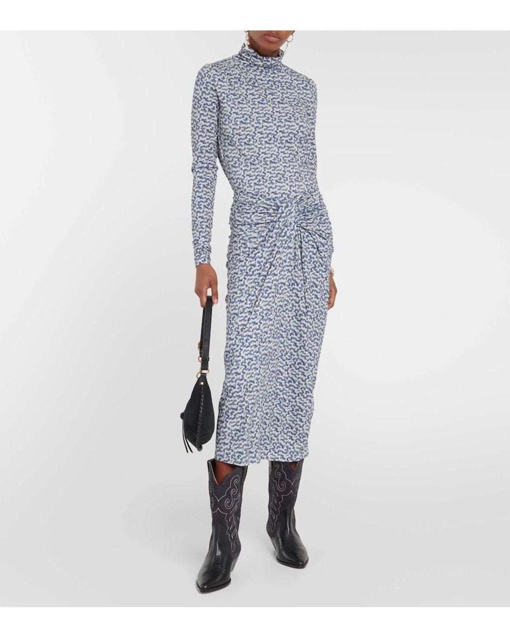 Isabel Marant Blue Lou Printed Jersey Turtleneck Top