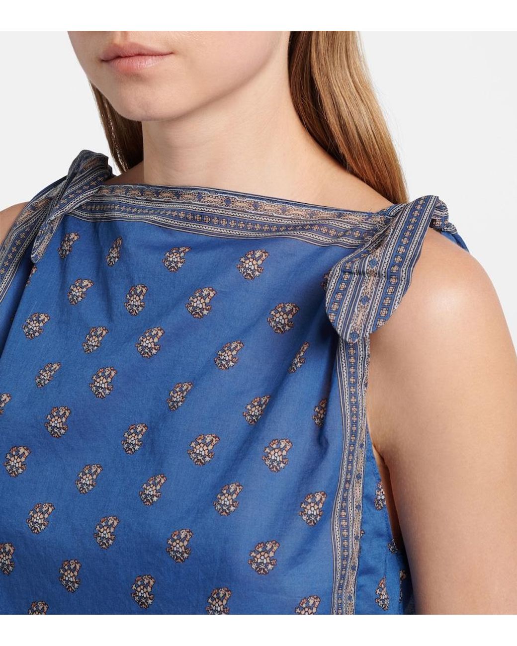 Doen Blue Amalia Printed Cotton Top