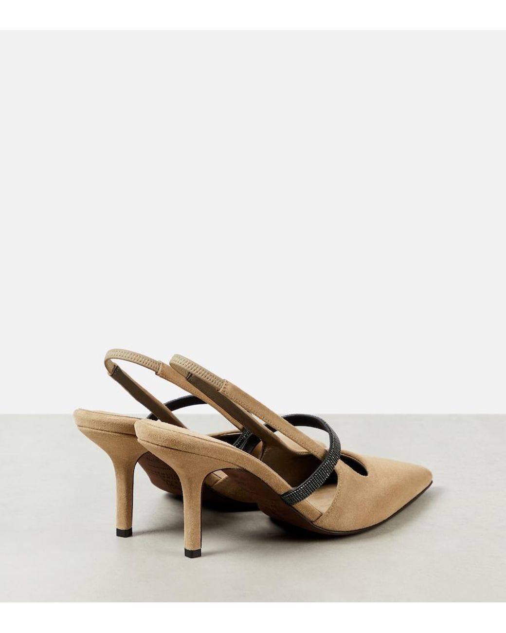 Brunello Cucinelli Natural Monili Suede Slingback Pumps