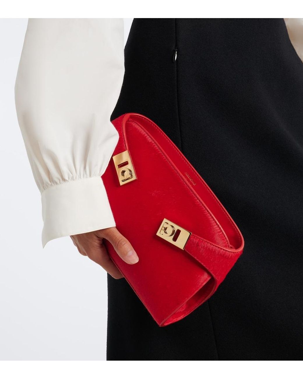 Ferragamo Red Hug Small Calf Hair Clutch