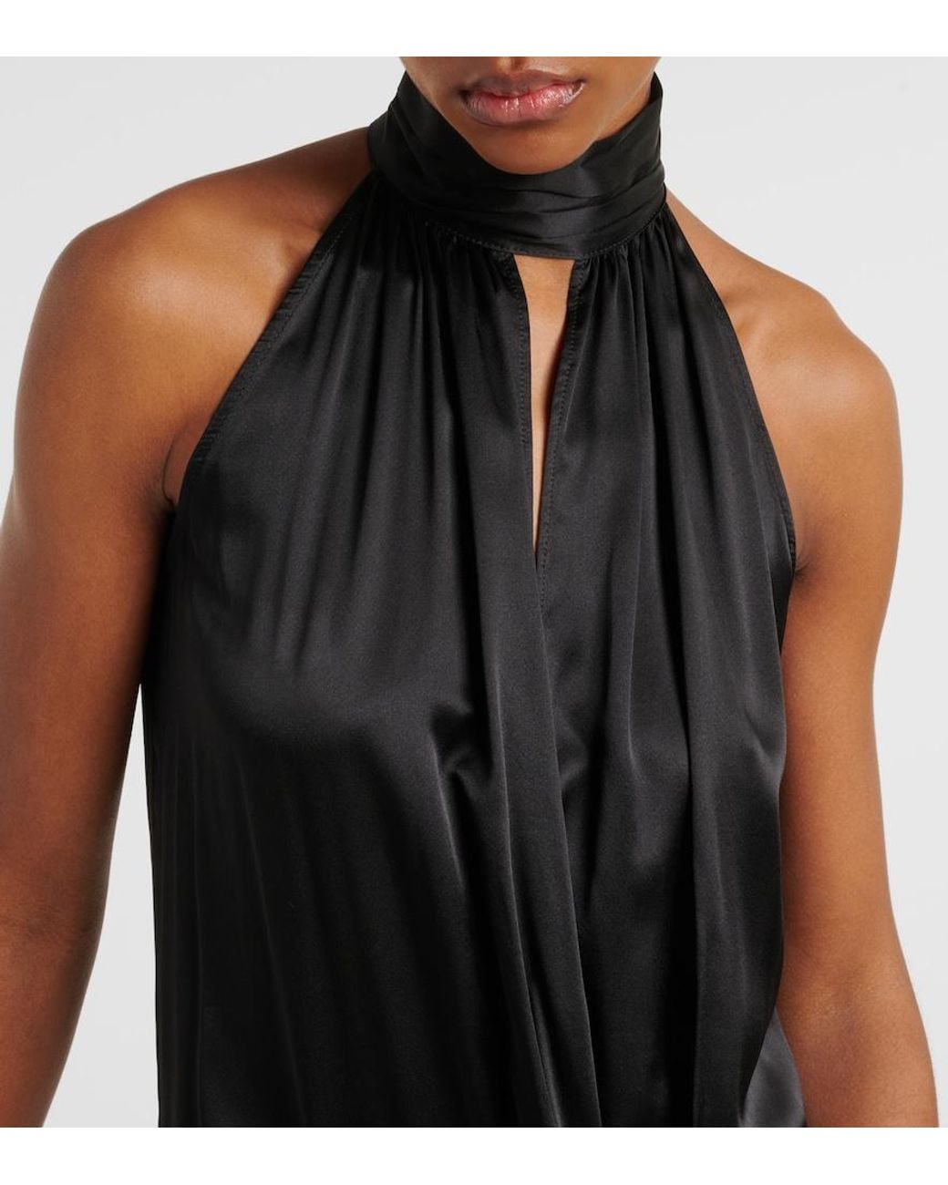 Nina Ricci Black Gathered Halterneck Satin Minidress