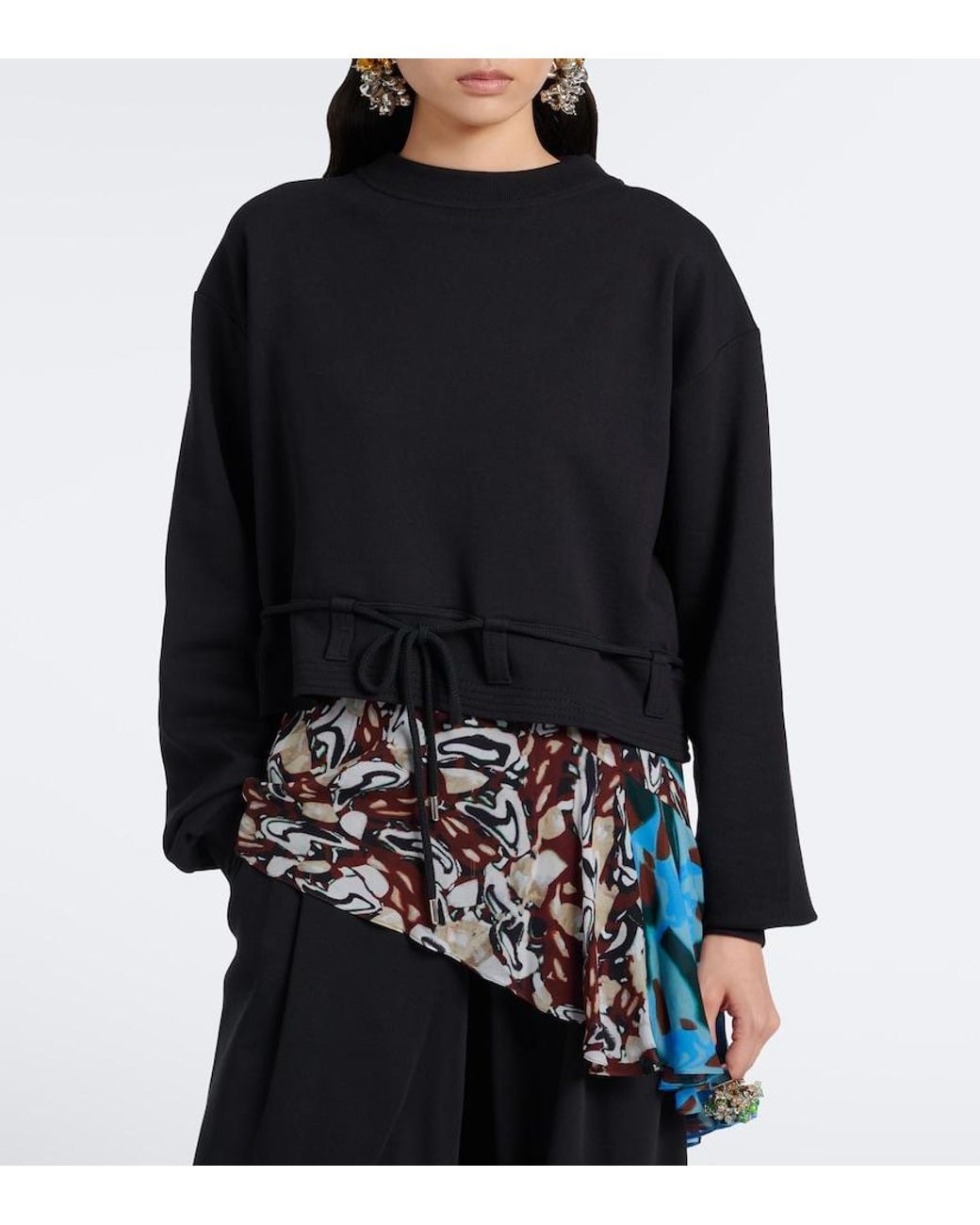 Dries Van Noten Black Cropped Cotton Jersey Sweatshirt
