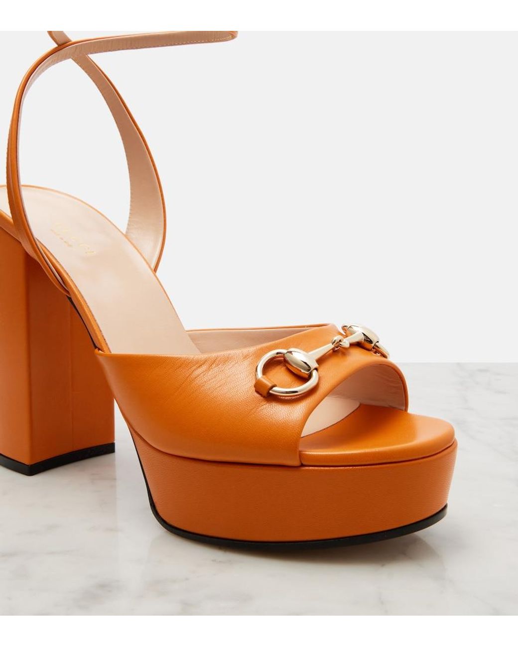 Gucci Brown Horsebit Leather Platform Sandals