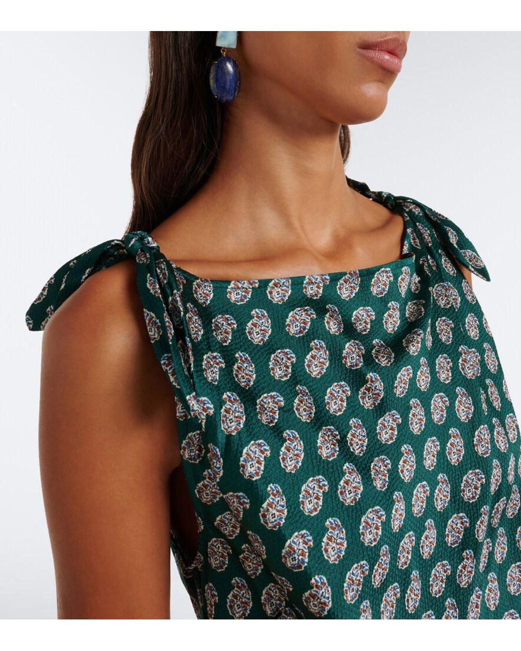 Doen Green Mariselle Paisley Silk-Blend Midi Dress