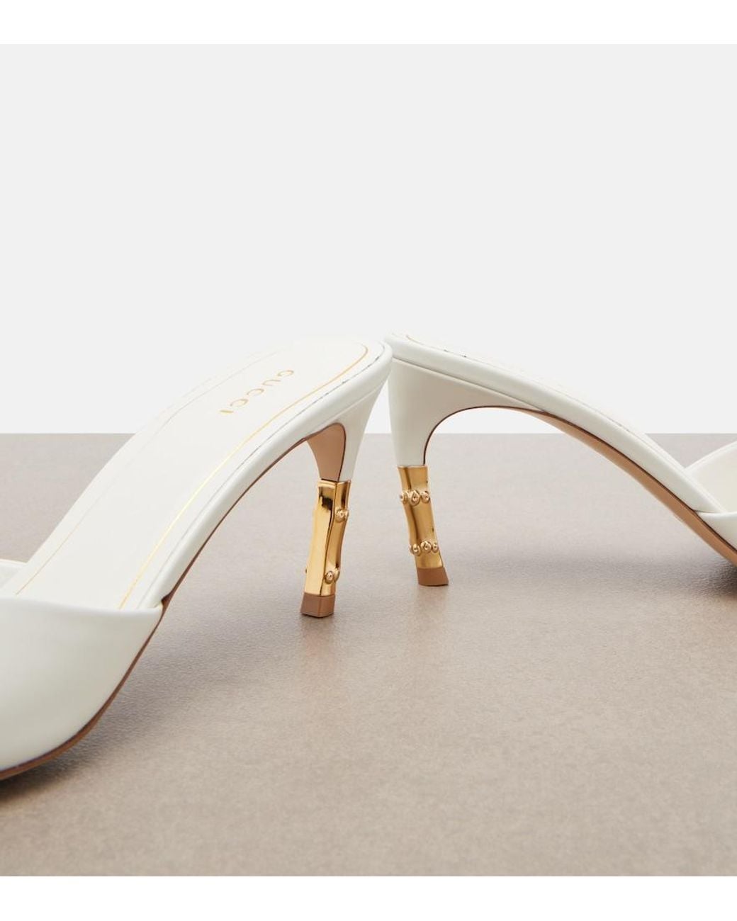 Gucci White Bamboo Leather Mules