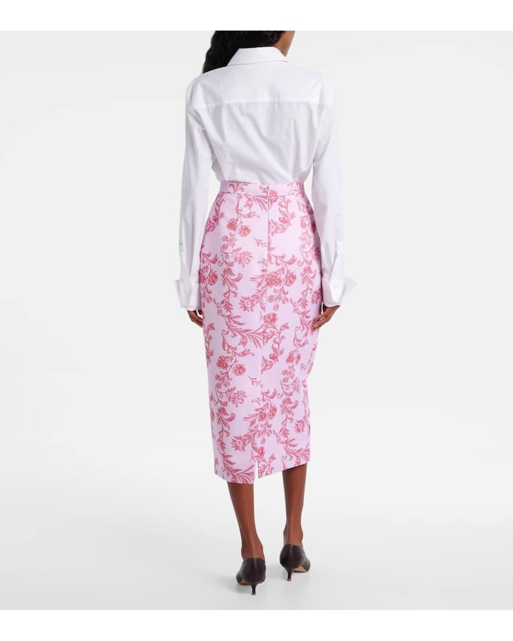 Emilia Wickstead Pink Lorelei Floral Taffeta Faille Pencil Skirt