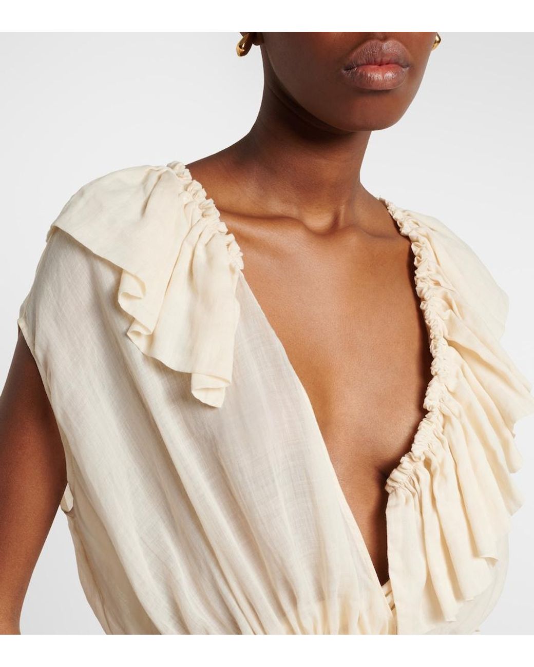 Dries Van Noten Natural Ruffled Peplum Ramie Top