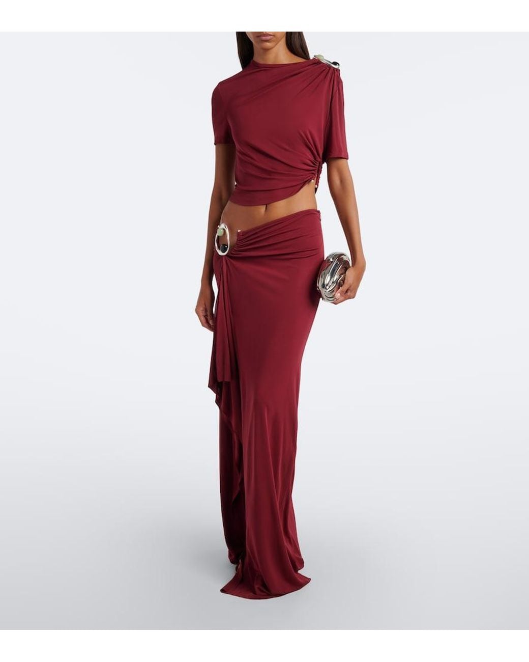 Christopher Esber Orica Crystal Gathered Jersey Maxi Skirt