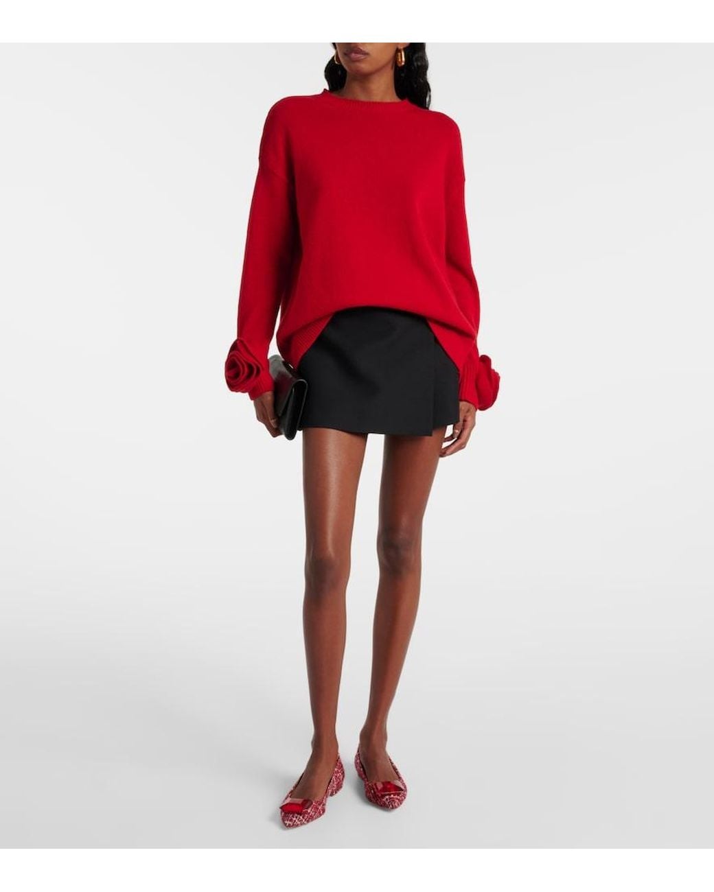 Gianvito Rossi Red Embellished Boucle Ballet Flats