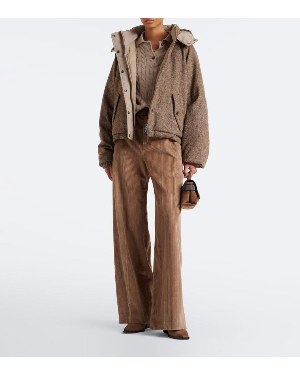 Brunello Cucinelli Brown Hooded Wool-Blend Down Jacket